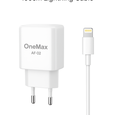 OneMax AF-02 2.4A Fast Charger with 100cm Lightning Cable – White