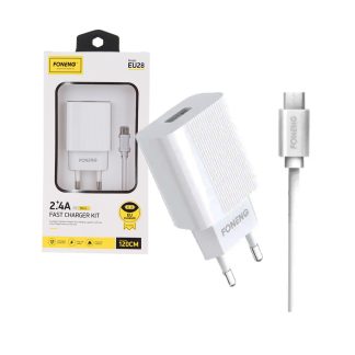 Foneng Fast USB Wall Charger EU28 – 2.4A with Micro Cable, White