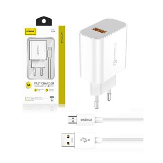 Foneng Fast USB Wall Charger EU46 – 3A with Micro Cable, White