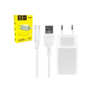Denmen DC01T Charger Adapter – 2.4A Fast USB Charger with Type-C Cable, White